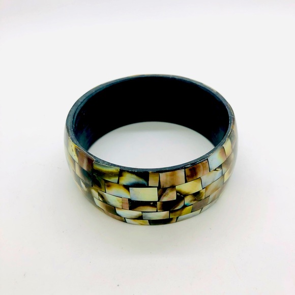 Vintage Mother of Pearl Inlay Wide Bracelet - Picture 1 of 9